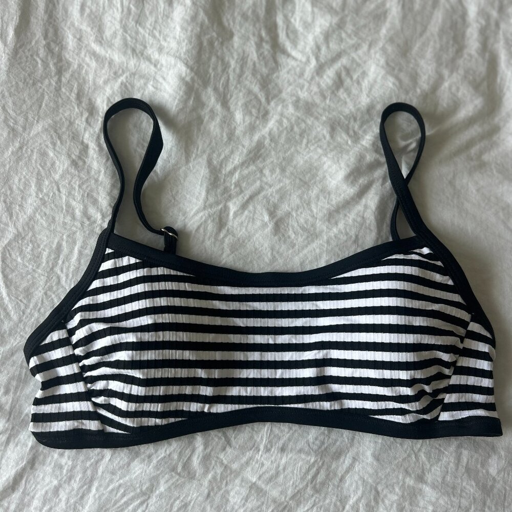 Black & White Striped Ribbed Bralette Bikini Top, Shade & Shore, Size XS NWOT